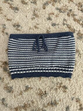 Hollister Blue and White Striped Knit Tube Top